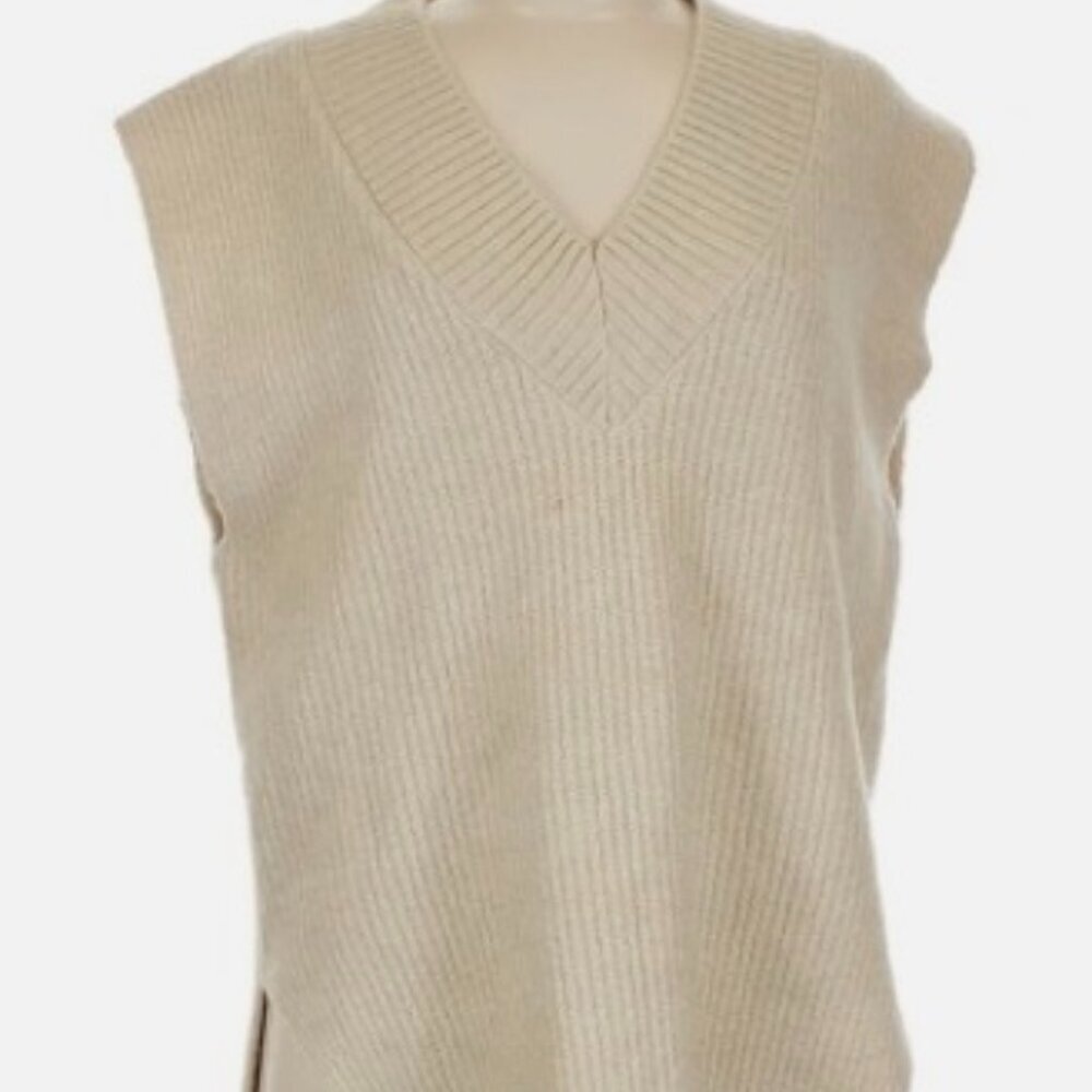 Et Clet Oatmeal Chunky V Neck High Low Knit Sweater Vest Size M NWT Retail $200